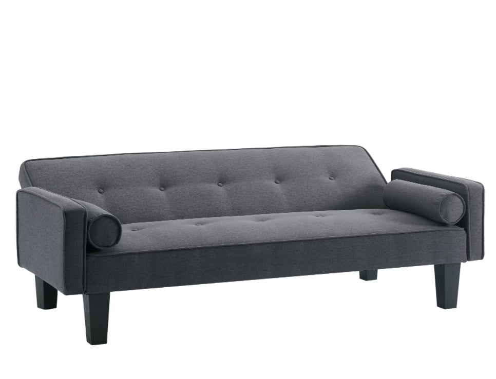 Fabric Sofa, Medieval Love Seat Sofa Furniture, with Pillows in dark grey, featuring button tufted design.