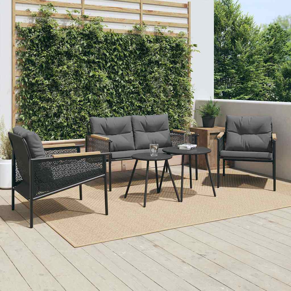 5-Piece Balcony Furniture Set with Cushions Black Steel
