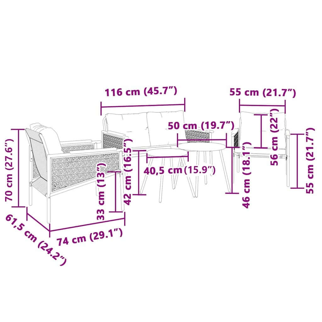 5-Piece Balcony Furniture Set with Cushions Black Steel