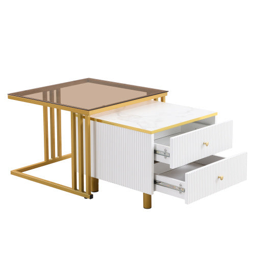 Coffee Table Set of 2, Nesting Coffee Table with Marble Pattern