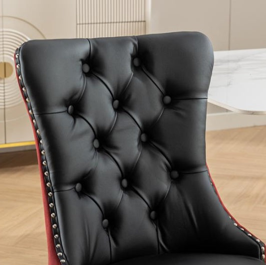 Tufted Solid Wood Contemporary PU & Velvet Upholstered Dining Chair-2 Piece Set
