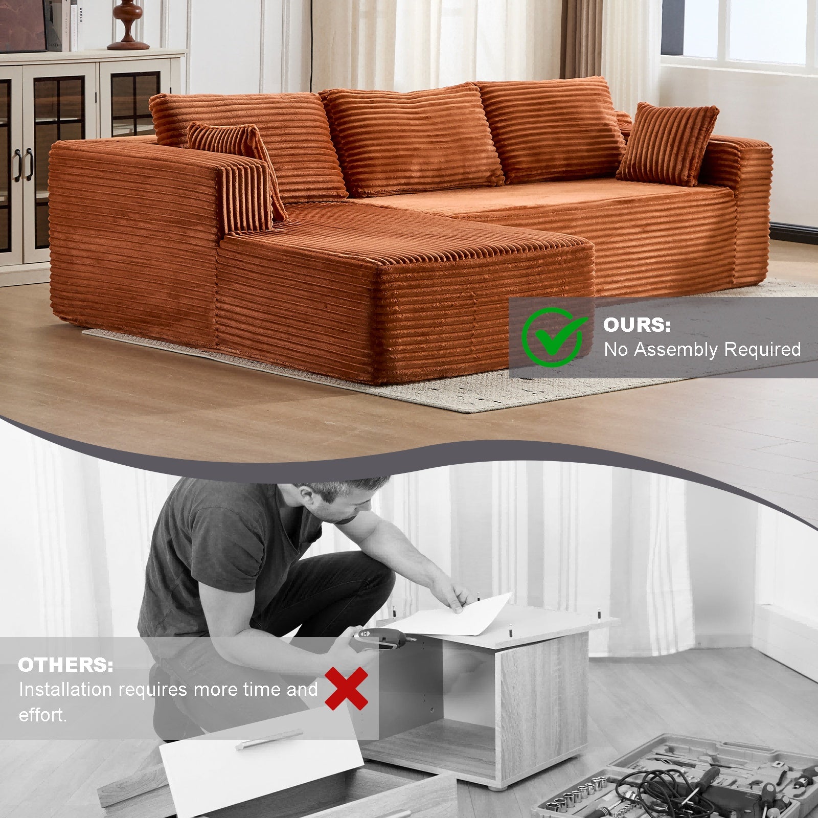 Compression Sectional Couch with Comfy Chaise