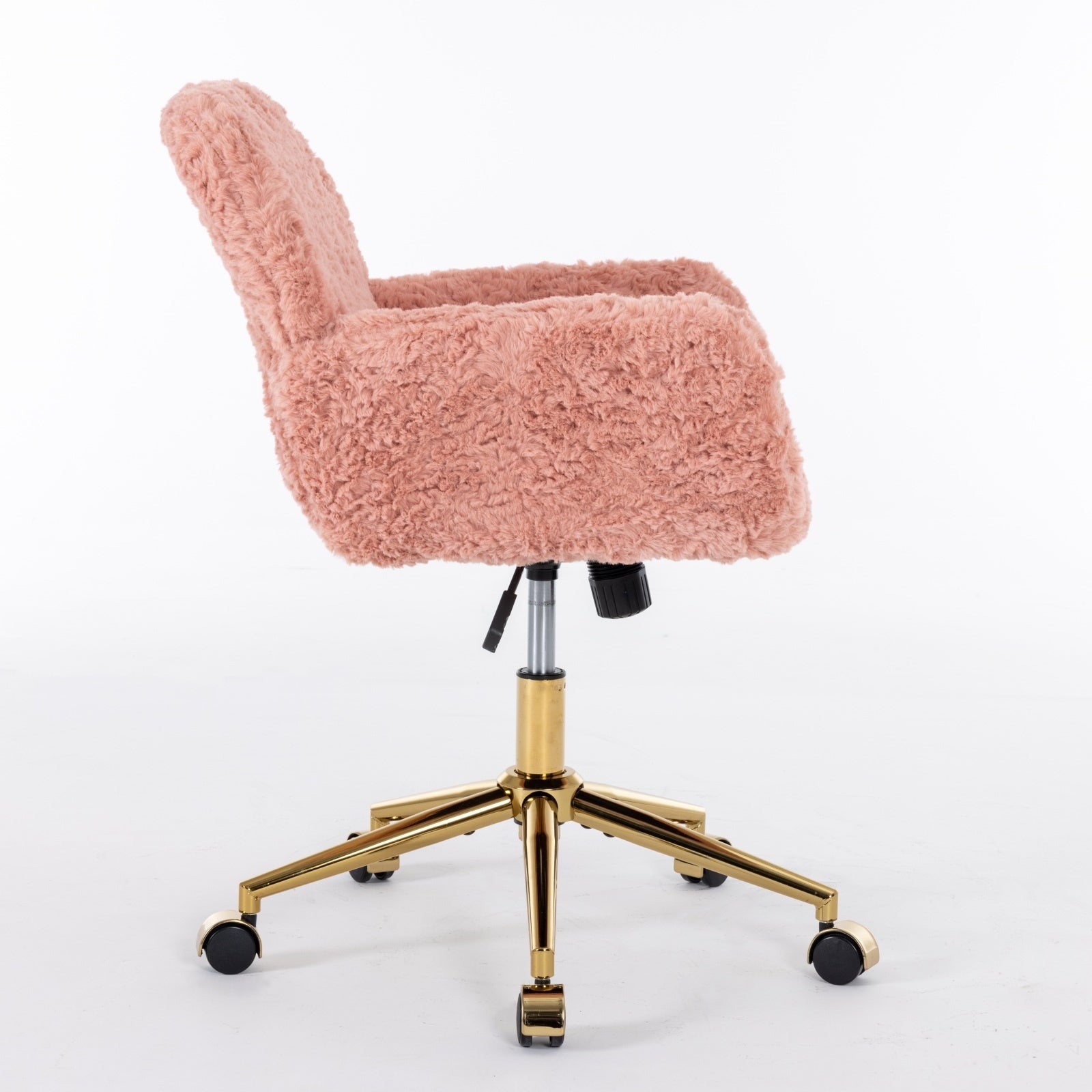 Artificial Rabbit Hair Office Chair with Gold Base, Adjustable