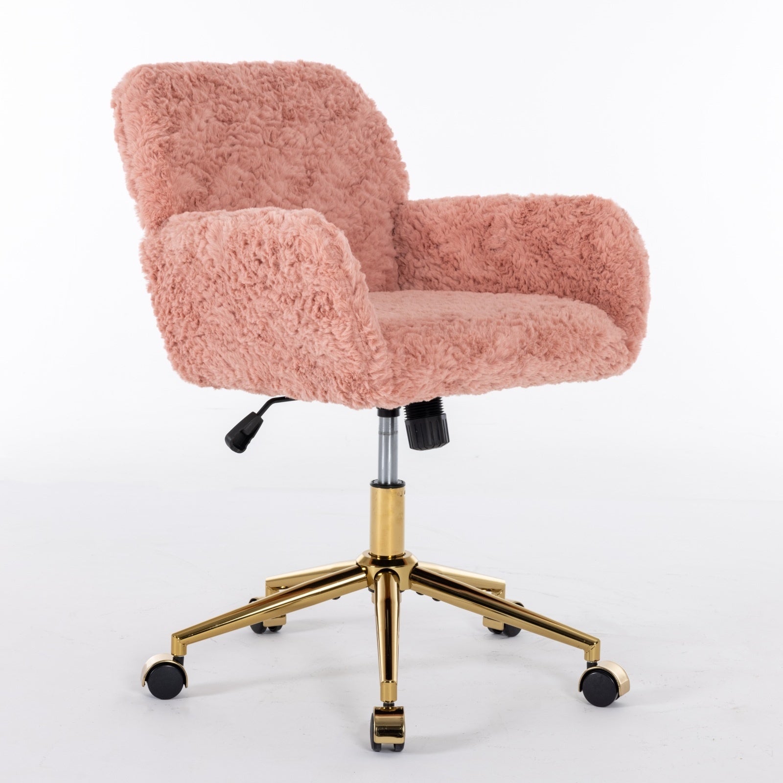 Artificial Rabbit Hair Office Chair with Gold Base, Adjustable