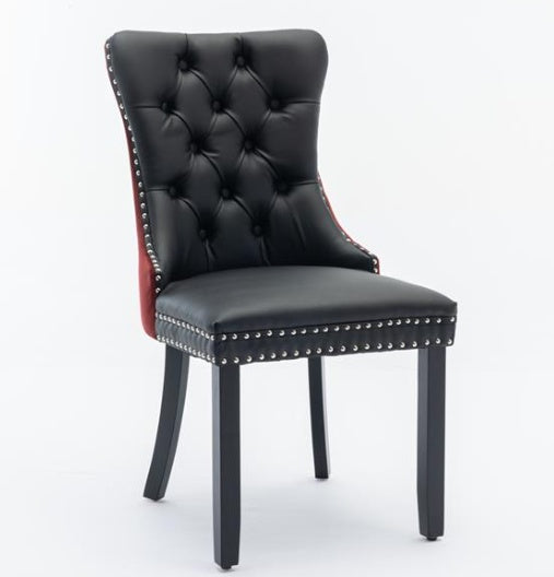 Tufted Solid Wood Contemporary PU & Velvet Upholstered Dining Chair-2 Piece Set