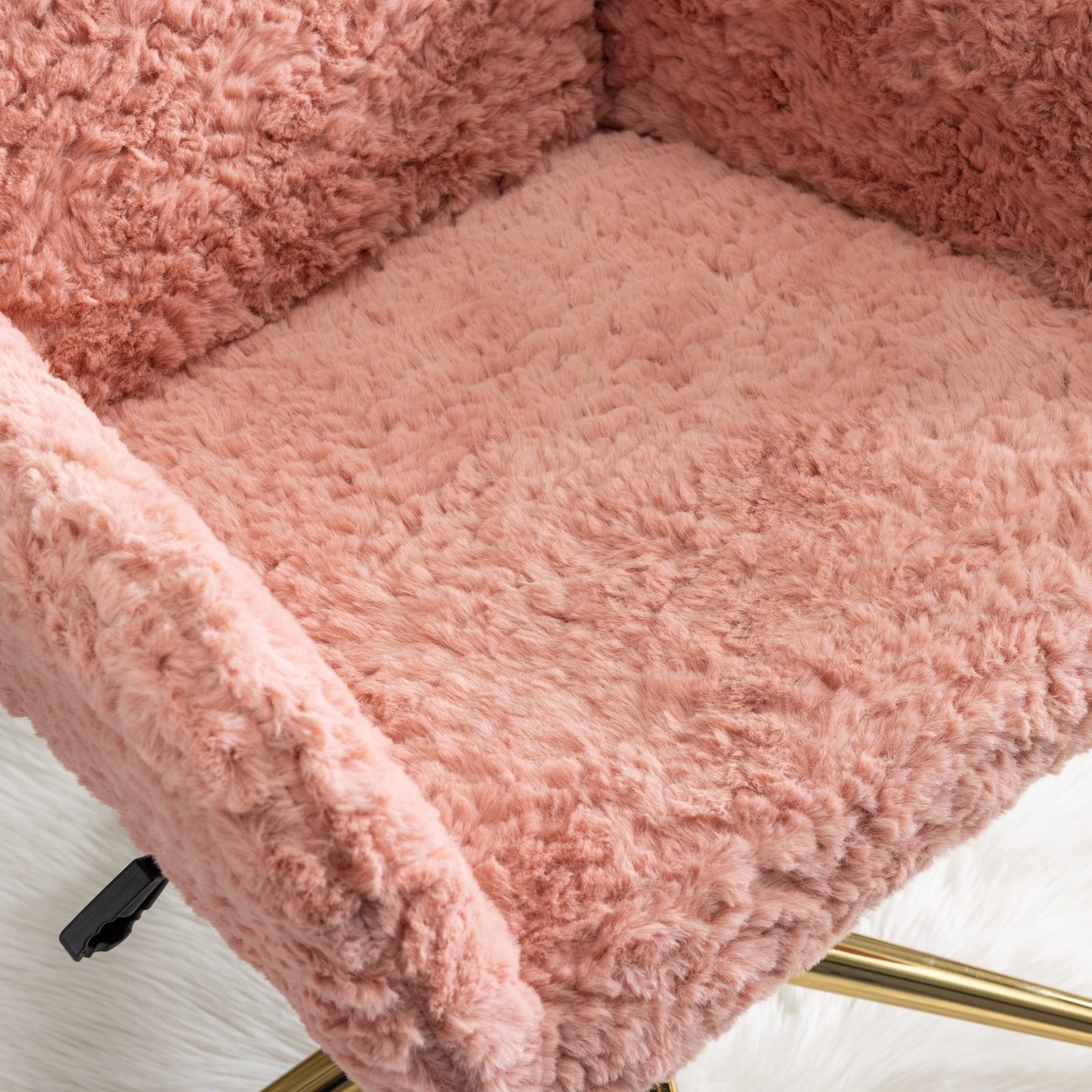 Artificial Rabbit Hair Office Chair with Gold Base, Adjustable