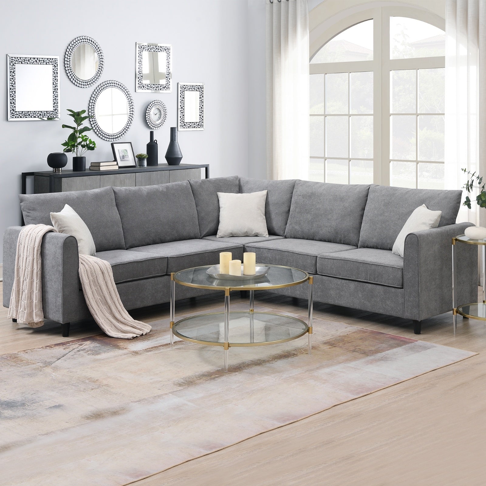 91 91 Modern L-Shape Sectional Sofa Upholstered