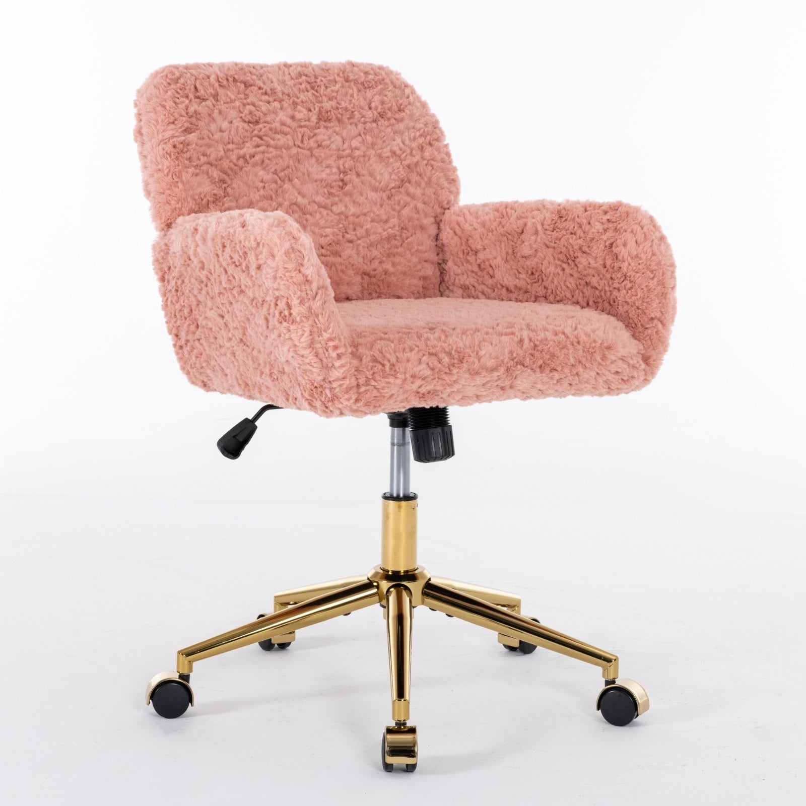 Artificial Rabbit Hair Office Chair with Gold Base, Adjustable