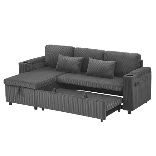 3 In 1 Convertible Corduroy Sofa Bed with Storage Chaise