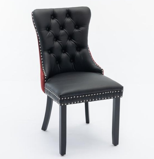 Tufted Solid Wood Contemporary PU & Velvet Upholstered Dining Chair-2 Piece Set