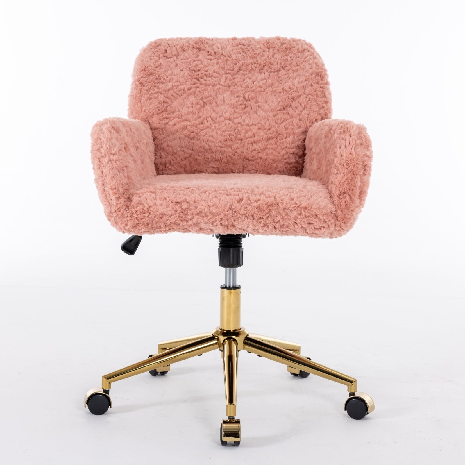Artificial Rabbit Hair Office Chair with Gold Base, Adjustable
