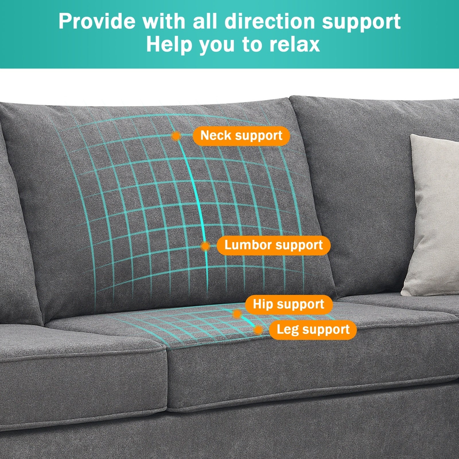 91 91 Modern L-Shape Sectional Sofa Upholstered