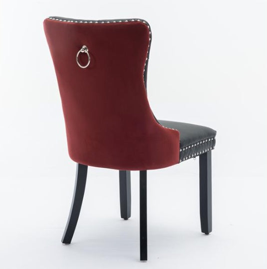 Tufted Solid Wood Contemporary PU & Velvet Upholstered Dining Chair-2 Piece Set