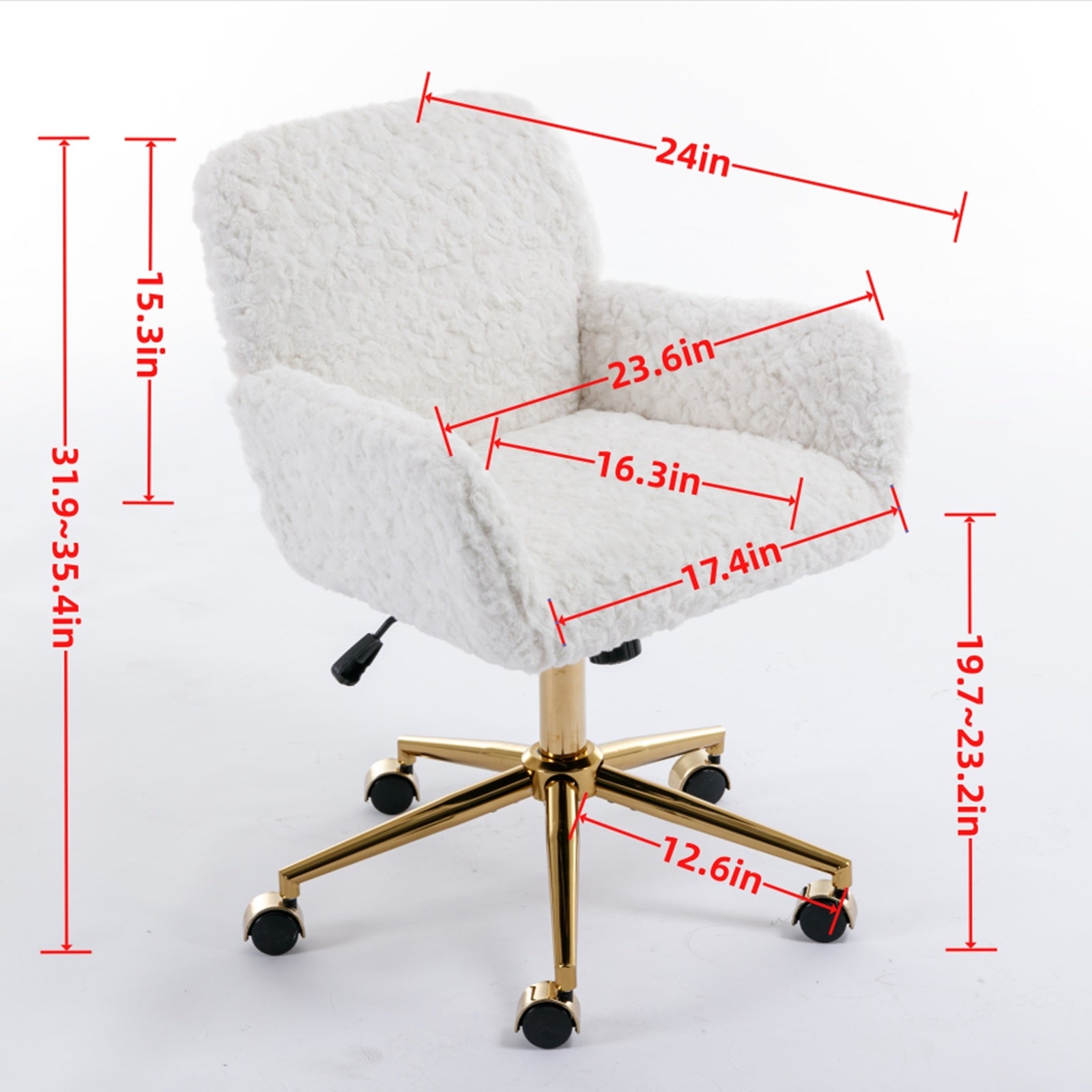 Artificial Rabbit Hair Office Chair with Gold Base, Adjustable